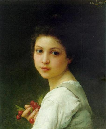 Charles-Amable Lenoir Portrait of a young girl with cherries Norge oil painting art